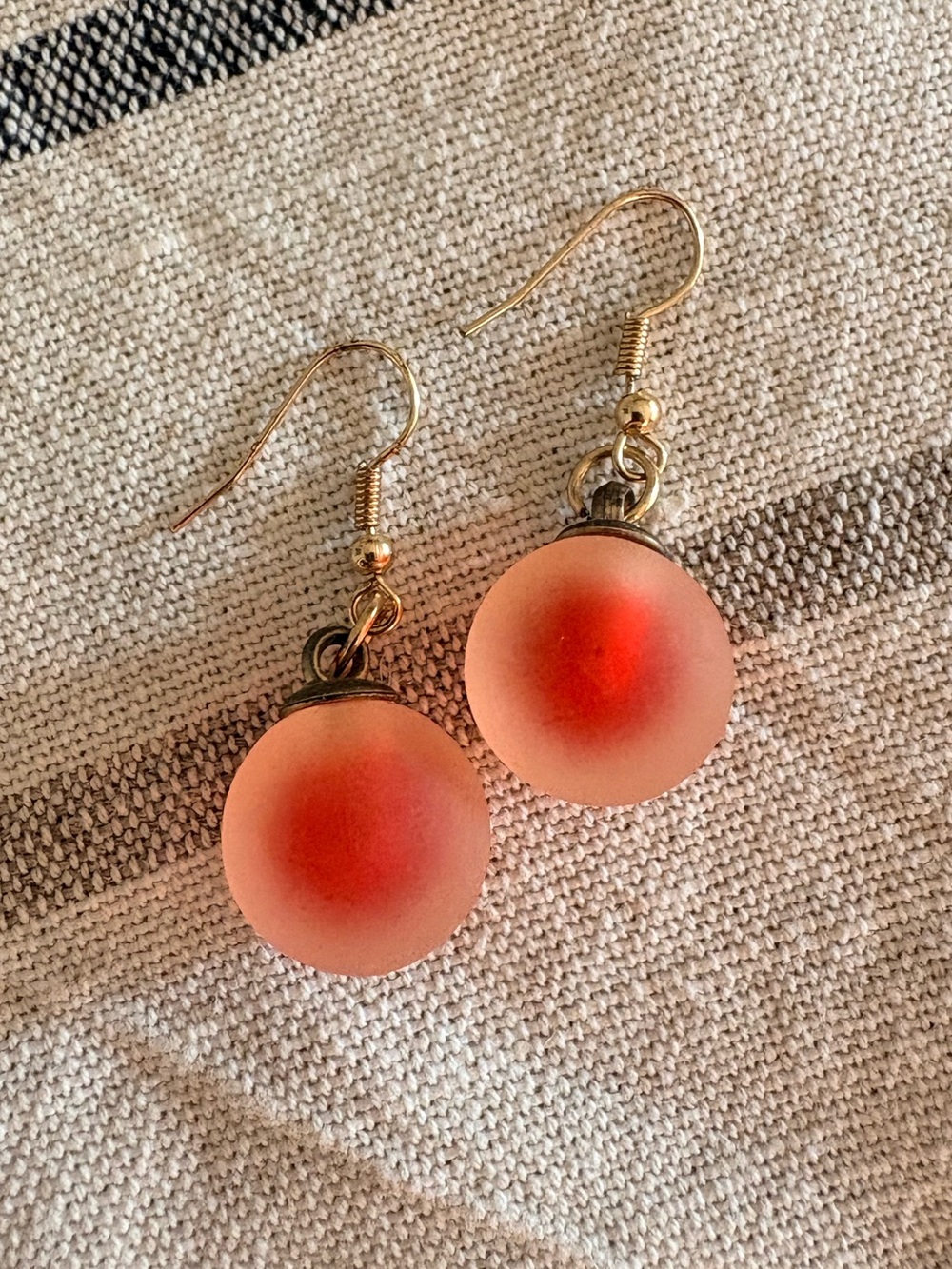 Gold Drop Earrings with Frosted Coral Spheres